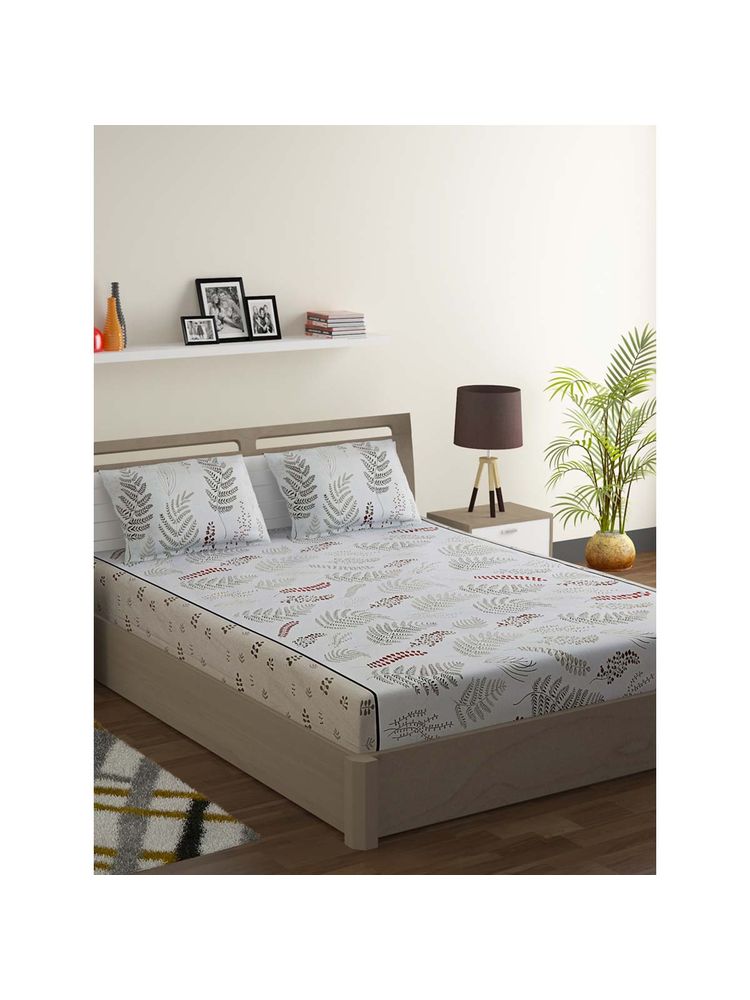 Swayam Grey Floral 160 TC Pure Cotton Bedsheet with Pillow Covers-picture-12