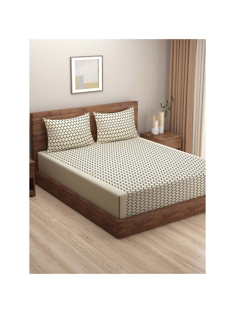 Swayam Cream Geometric 160 TC Pure Cotton Bedsheet with Pillow Covers-picture-13