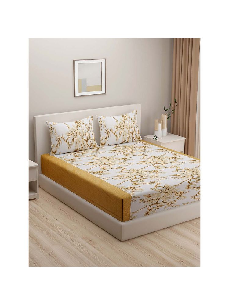 Swayam Yellow Floral 160 TC Pure Cotton Bedsheet with Pillow Covers-picture-11