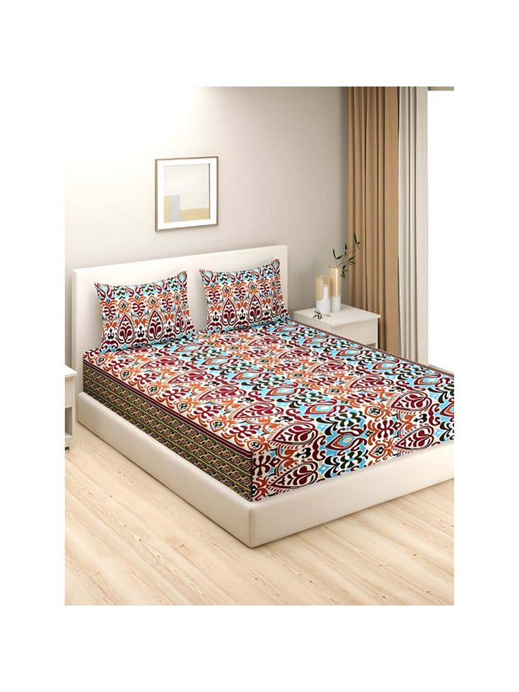 Swayam Multi-Color 144 TC Cotton Bedsheet with Pillow Covers (King)-image-42