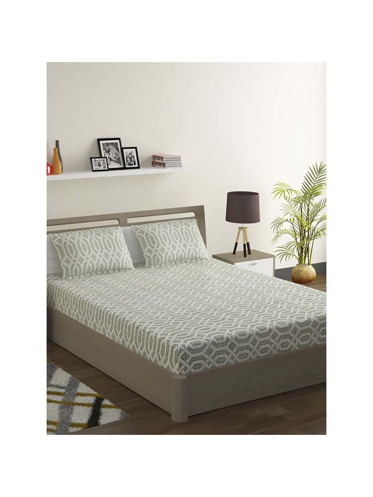 Swayam Green 144 TC Cotton Bedsheet with Pillow Covers (King)-image-49