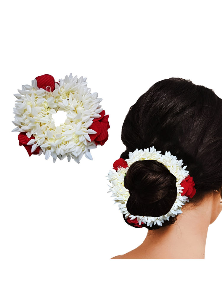 Matra Hair Gajra Mogra Rose Scrunchie - Scented Artificial Flower Bun Juda Hair Band-image-34