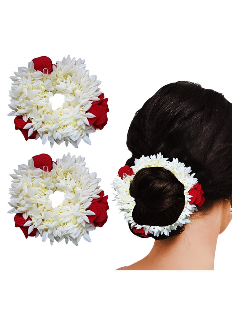 Matra Hair Gajra Mogra Rose Scrunchie - Scented Artificial Fake Flower Bun Juda Band-image-36