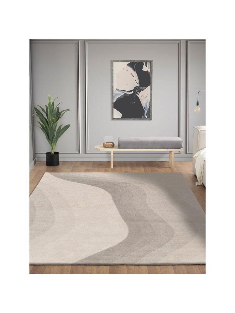 OBSESSIONS Polypropylene Solid Machine Made Carpet, Grey & Cream (4X6 Feet)-image-5