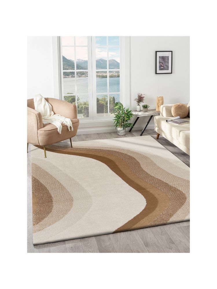 OBSESSIONS Polypropylene Ultra Soft Abstract Floor Rugs - Cream & Rust (2.5X5 Feet)-picture-38