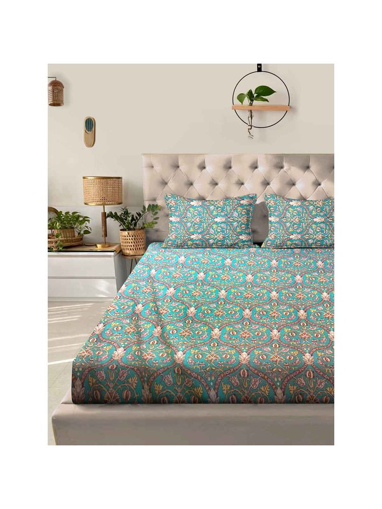 ACKROSS Blue Ethnic Aurelia Bedsheet with 2 Pillow Covers (King)-picture-15