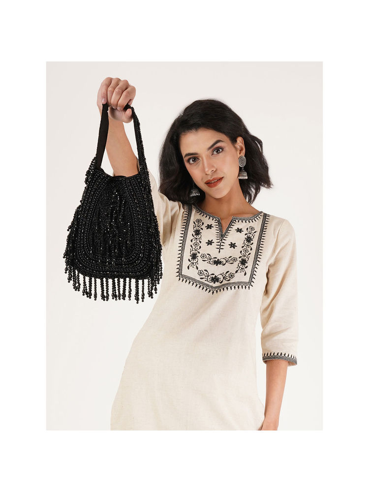 Fabbhue Women Black Hand Embroidered Potli