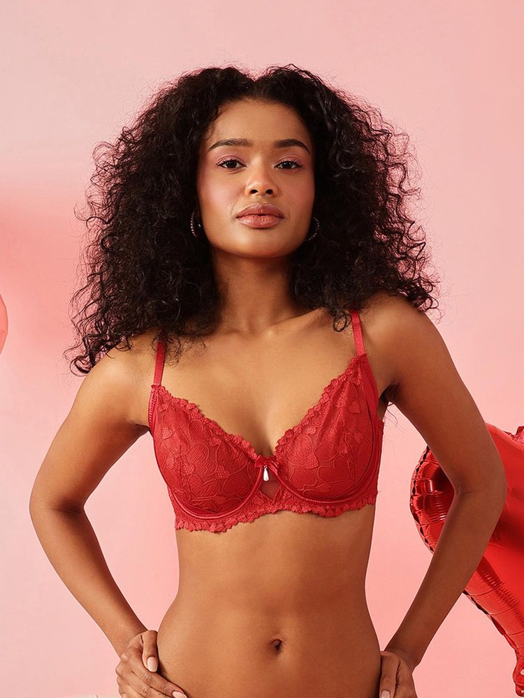 Chelvet Red Non-Padded Underwired Lace Bra-picture-23