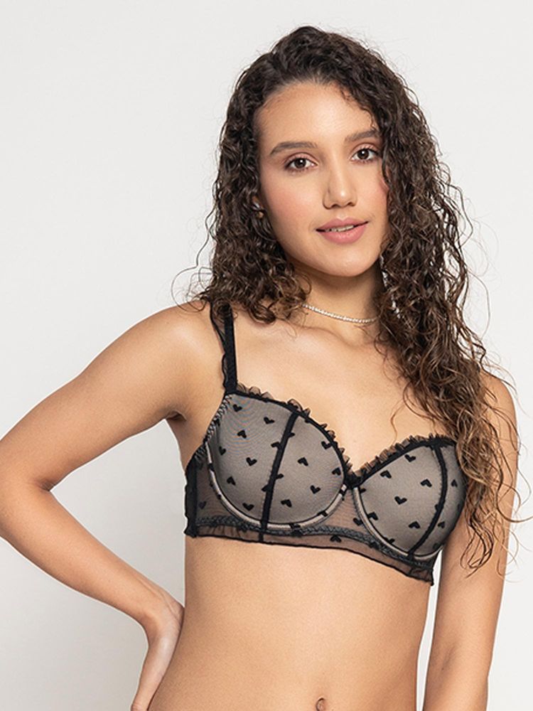 Chelvet Black Lightly Padded Underwired Demi Coverage Mesh Bra-picture-26
