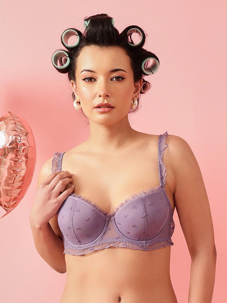 Chelvet Lavender Lightly Padded Underwired Demi Coverage Mesh Bra-picture-15