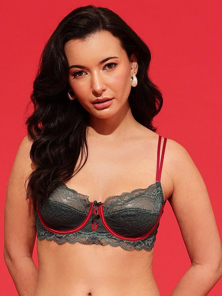 Chelvet Olive Underwired Non-Padded Lace Bra-image-18