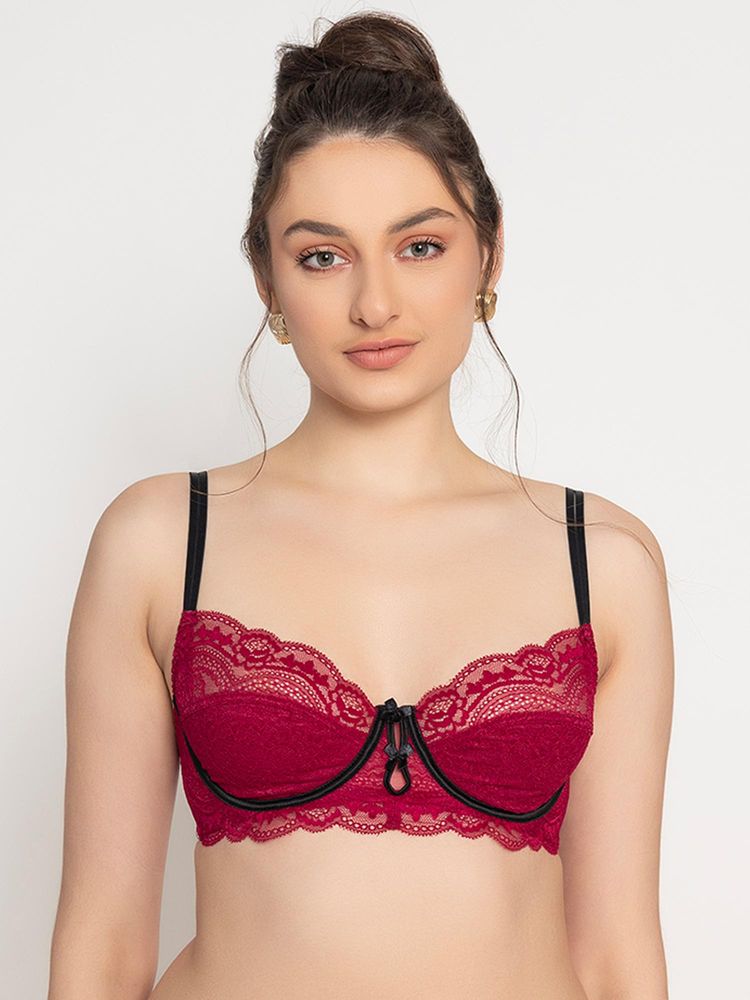 Chelvet Pink Underwired Non-Padded Lace Bra-picture-13