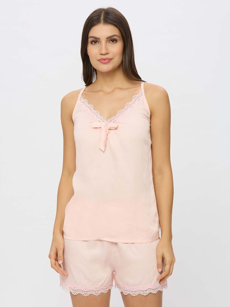 Ammarzo Pink Solid Regular Cami Top and Shorts-image-41