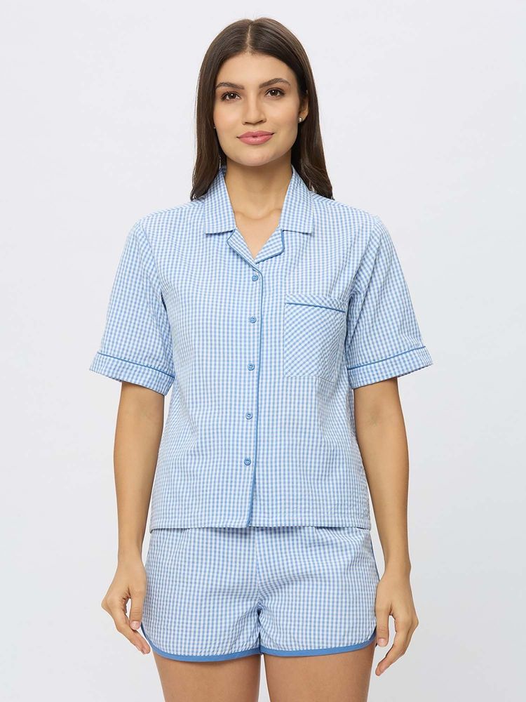 Ammarzo Blue Checks Regular Shirt and Shorts-image-18