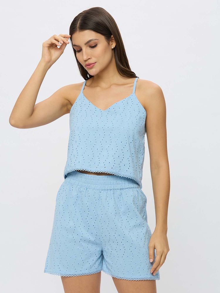 Ammarzo Blue Self Design Regular Cami Top and Shorts-image-1