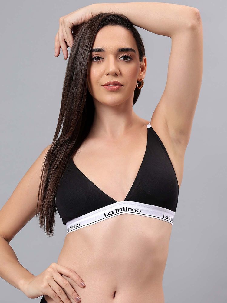 La Intimo Black Solid Seamless Lightly Padded Bra-picture-25