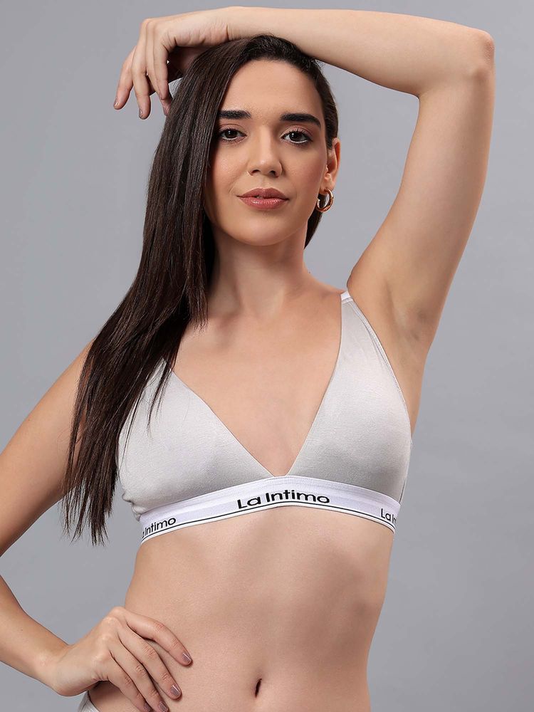 La Intimo Grey Solid Seamless Lightly Padded Bra-picture-28