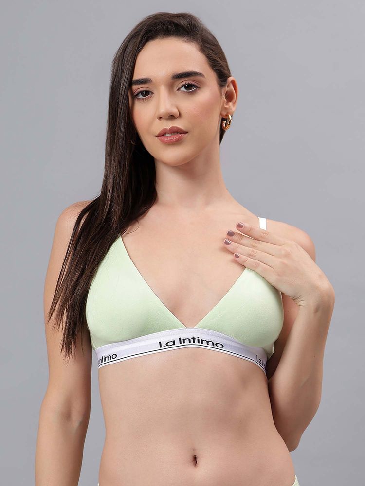 La Intimo Green Solid Seamless Lightly Padded Bra-picture-18