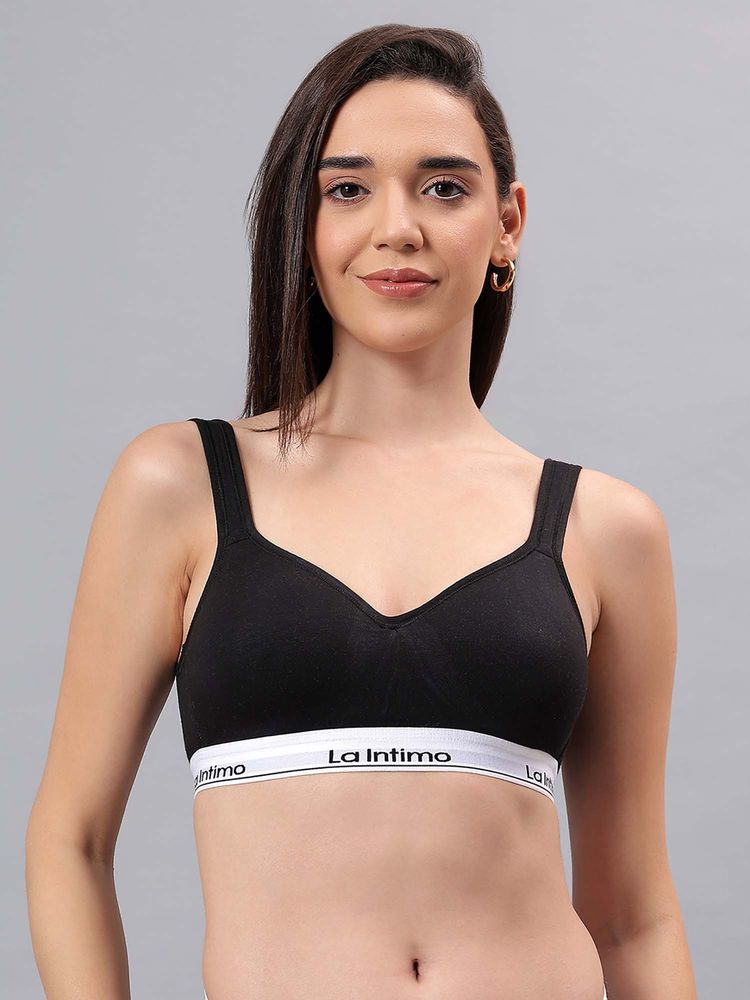 La Intimo Black Solid Seamless Padded Bra-image-8