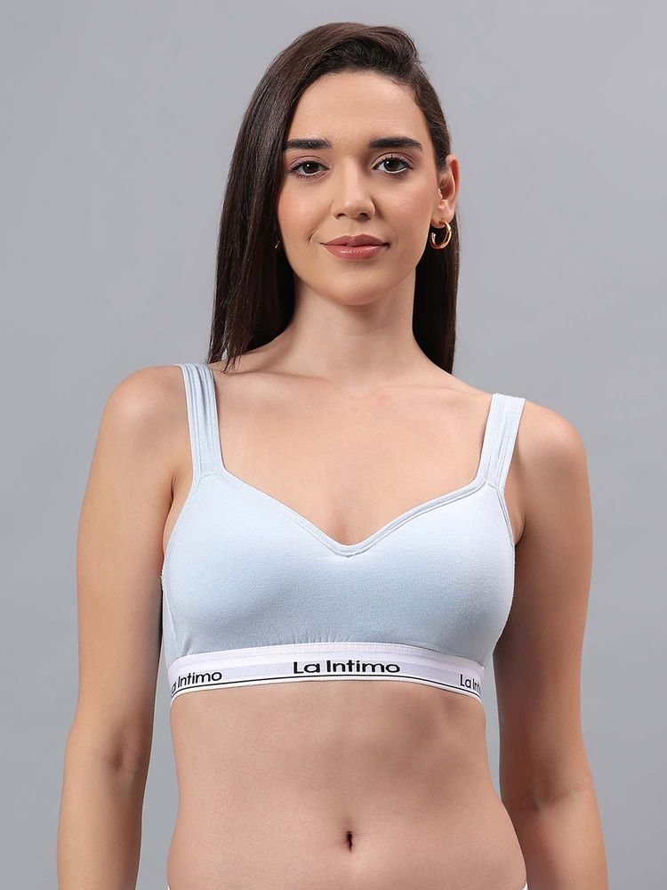 La Intimo Blue Solid Seamless Lightly Padded Bra-picture-17