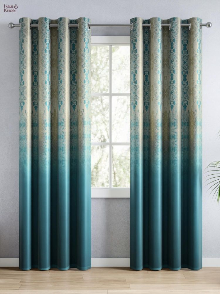 Haus & Kinder 100% Polyester Blackout Digital Printed Door Curtain Teal (4x7 Feet)-image-21