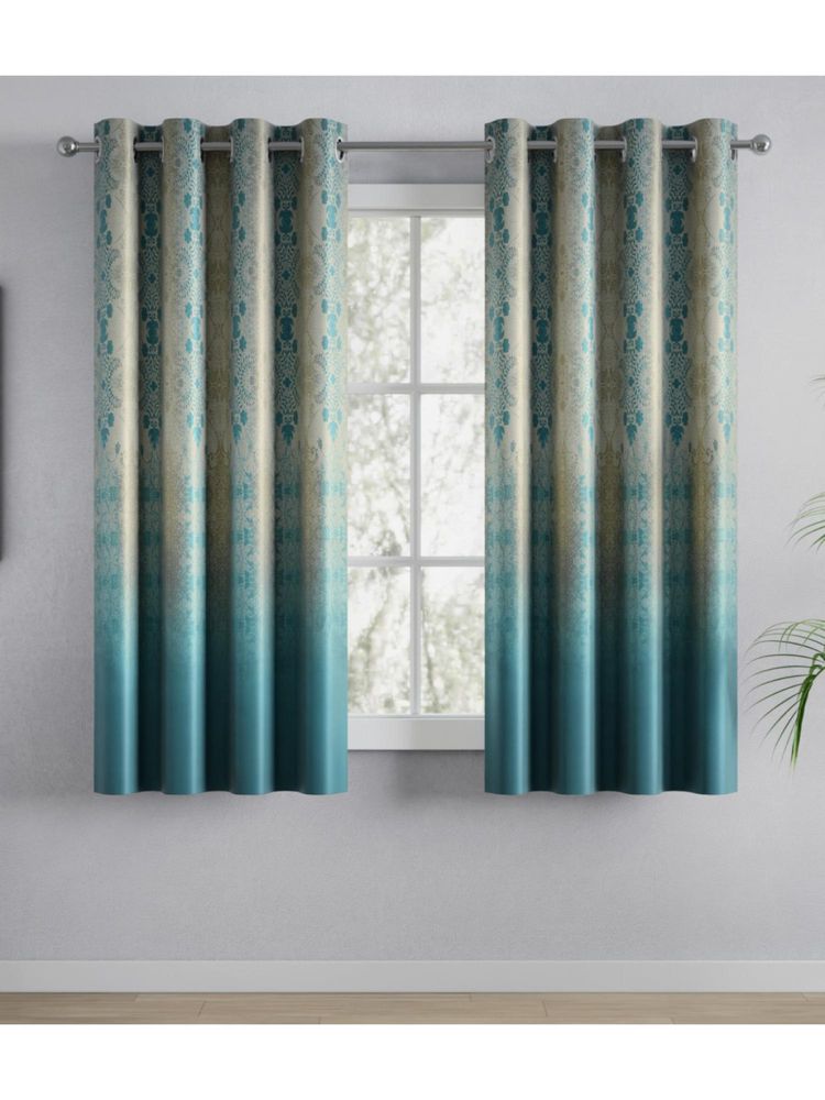 Haus & Kinder 100% Polyester Blackout Digital Printed Window Curtain Teal (4X5 Feet)-image-18