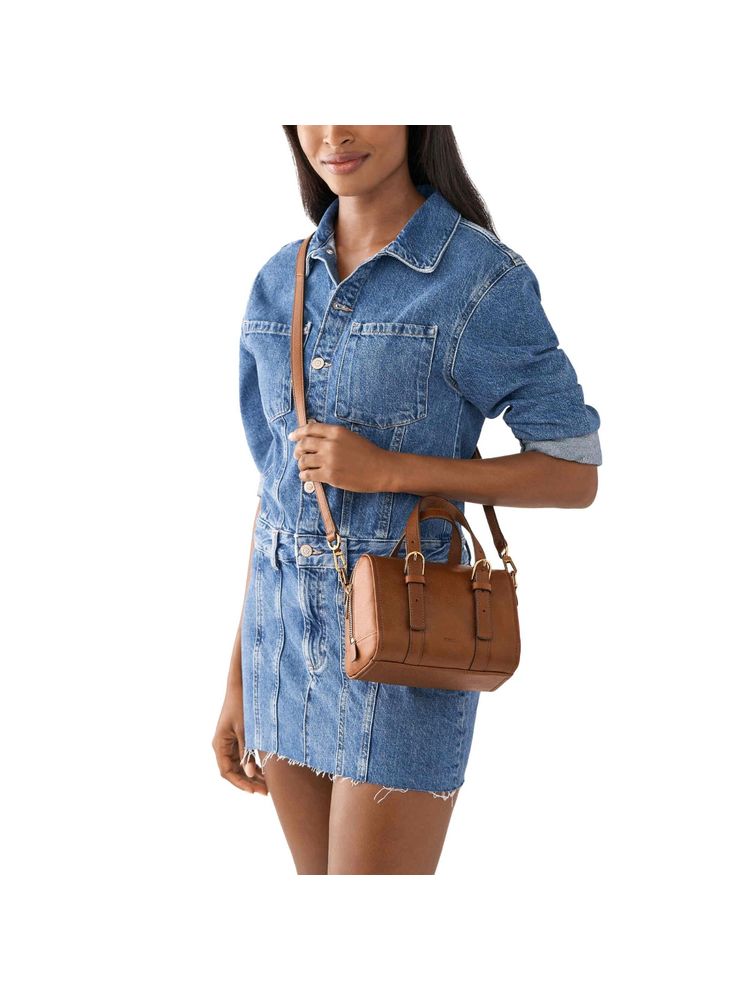 Fossil Carlie Brown Satchel Bag with Detachable Strap (M)-image-27
