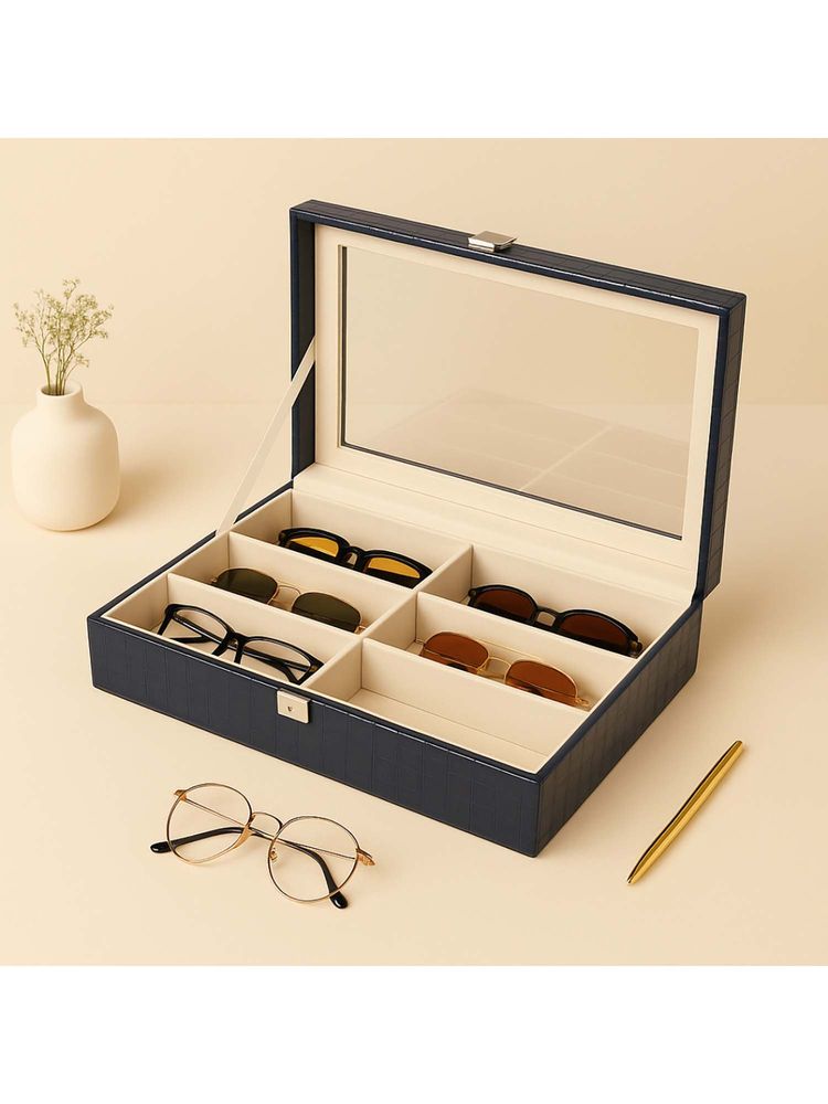 La Trove Elegant Blue Leather 6-Slot Eyewear Holder & Sunglass Display Organizer-image-35