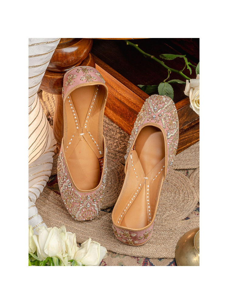NR BY NIDHI RATHI Women Ethnic Embellished Leather Rose Gold Juttis-picture-28