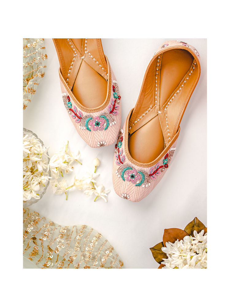 NR BY NIDHI RATHI Embellished Square Toe Ethnic Pink Juttis