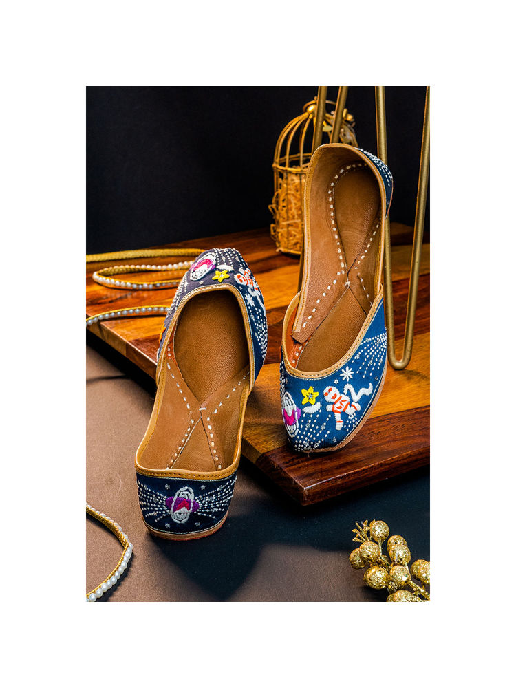 NR BY NIDHI RATHI Embellished Square Toe Ethnic Navy Blue Juttis-image-12