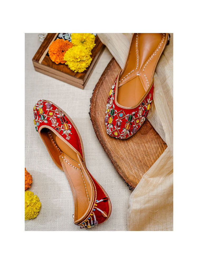 NR BY NIDHI RATHI Embellished Ethnic Red Juttis-image-32