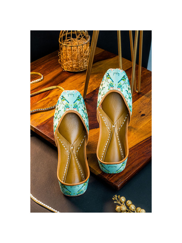 NR BY NIDHI RATHI Floral Printed Turquoise Juttis-image-40