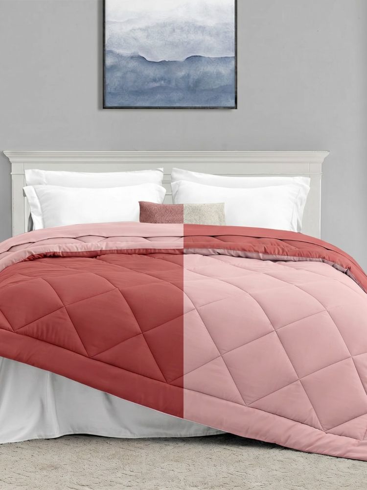 RIVERMOOR Peach Comfy Flip Solid Reversible 120 Gsm Comforter-image-2