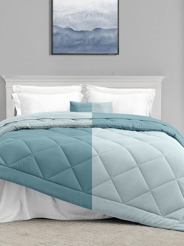 RIVERMOOR Blue Comfy Flip Solid Reversible 120 Gsm Comforter-image-3
