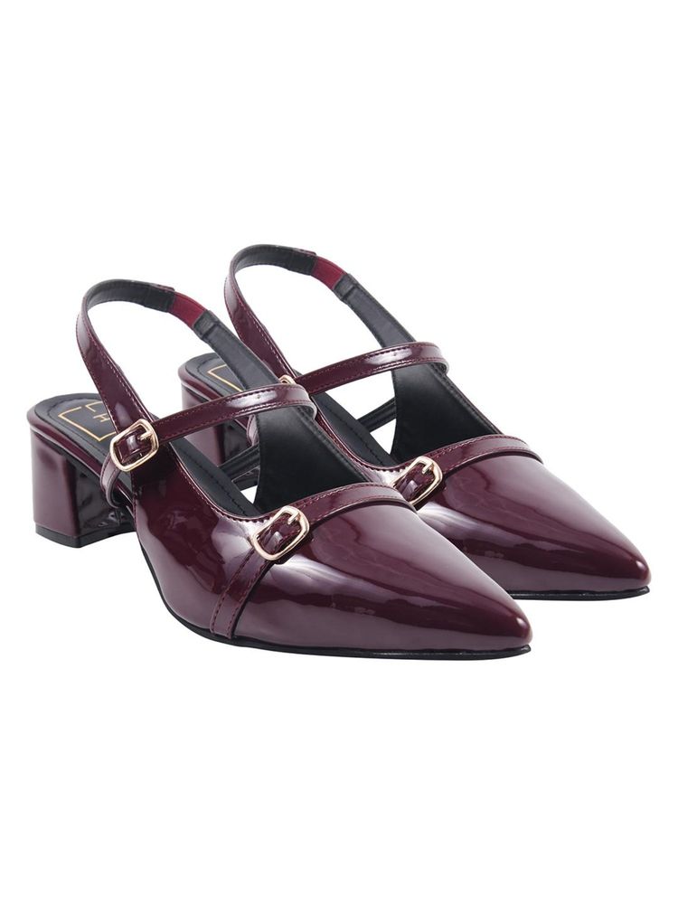 HVNLY by Shoetopia Women Cherry Red Patent Mary Jane Slingback Block Heels