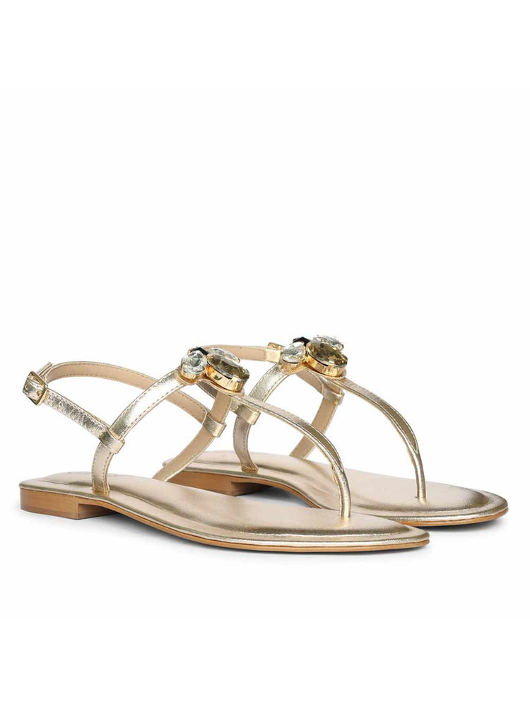 Saint G Women Stone Embellished Platin Leather Sandals-picture-12