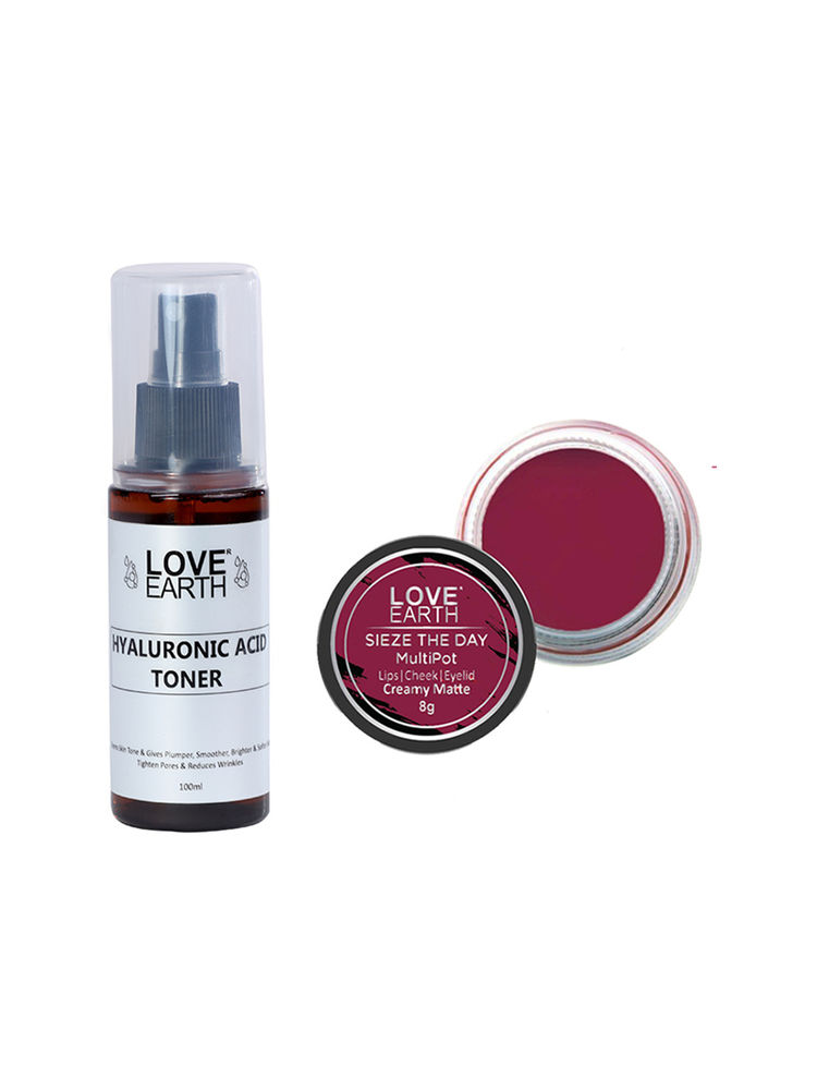 Love Earth Lip Tint & Cheek Tint Sieze The Day + Hyaluronic Acid Toner