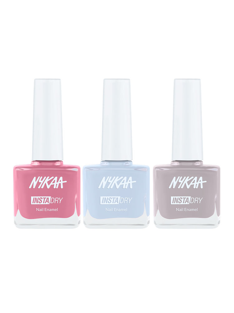 Nykaa Insta Dry Nail Enamel - Salmon Story + Boho Blue + Grey GIF Combo-image-4