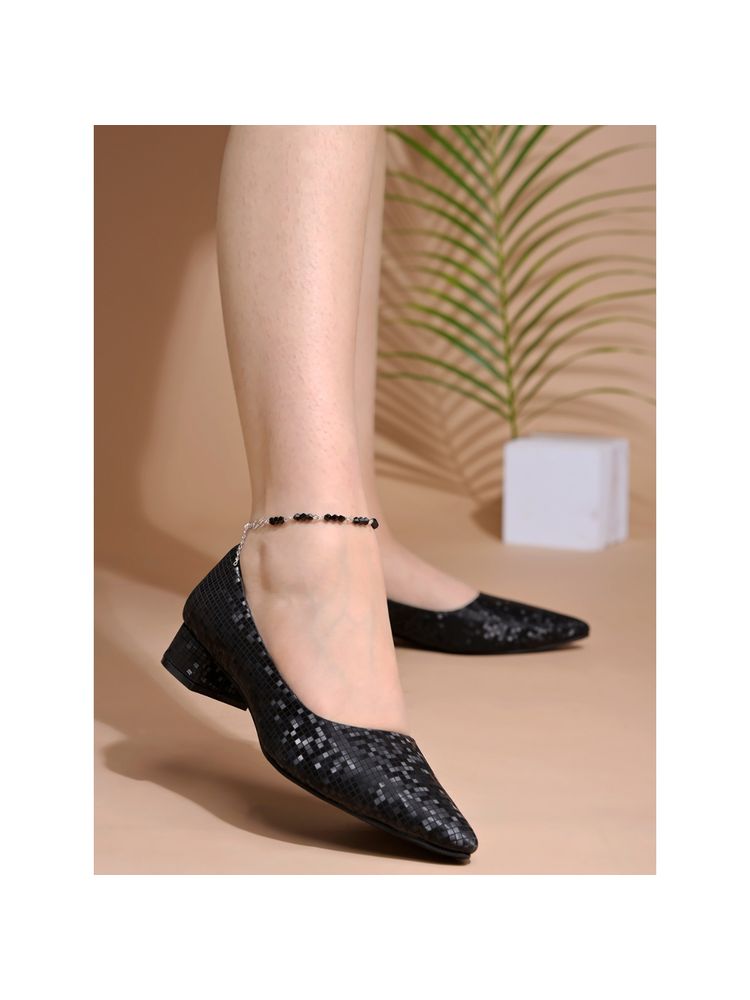 Shoetopia Embellished Shimmery Black Pumps for Women-picture-19