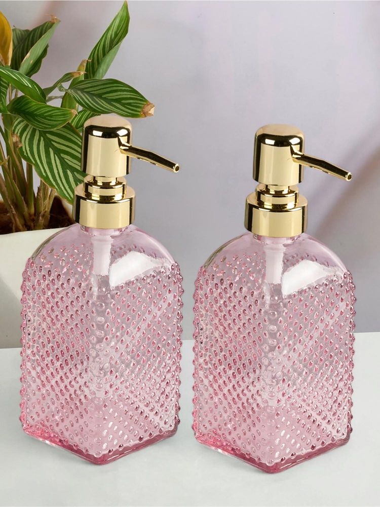Kookee Pink Glass Soap Dispenser Stylish Refillable Pump for Bathroom & Kitchen (Pack of 2)-picture-31