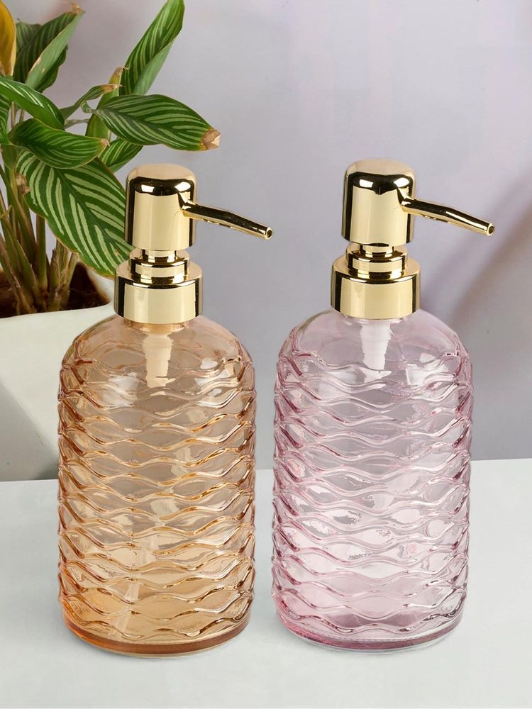 Kookee Orange & Pink Glass Soap Dispenser Stylish Refillable Pump for Bathroom (Pack of 2)-picture-33