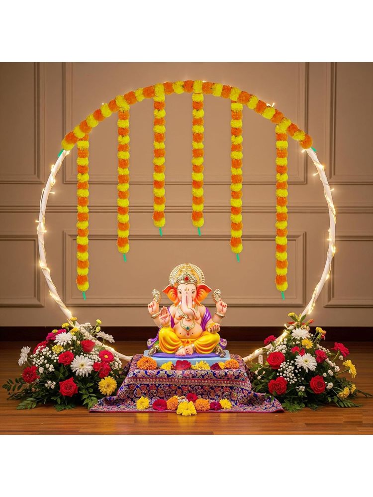 Special You Ganpati Decorations Backdrop PVC, 3 Marigold Garland, 3mtr Light-image-9