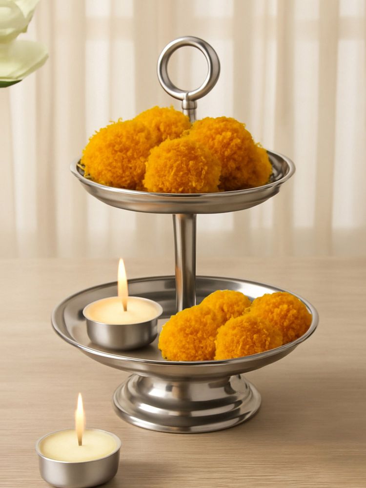 Metalsmith Tiered Silver Finish Metal Diya Stand-image-4