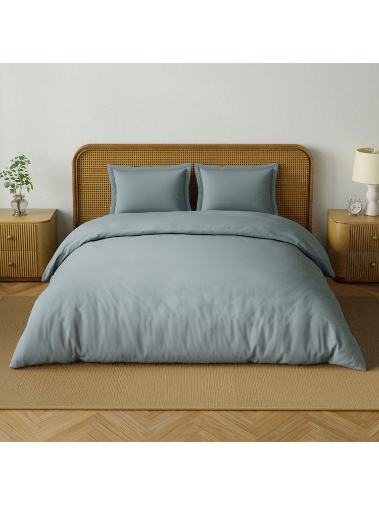 SPACES Organic Prewash 180 Tc Organic Cotton Plain King Bedsheet with 2 Pillow Covers - Grey-image-45
