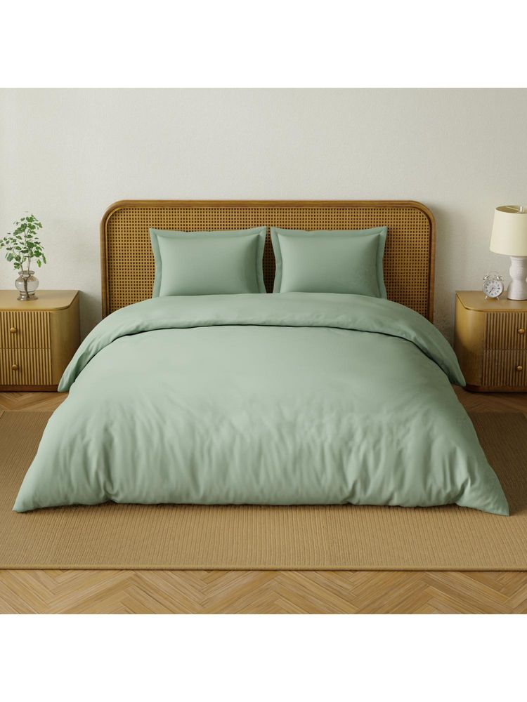 SPACES Organic Prewash 180 Tc Organic Cotton Plain King Bedsheet with 2 Pillow Covers - Green-image-10
