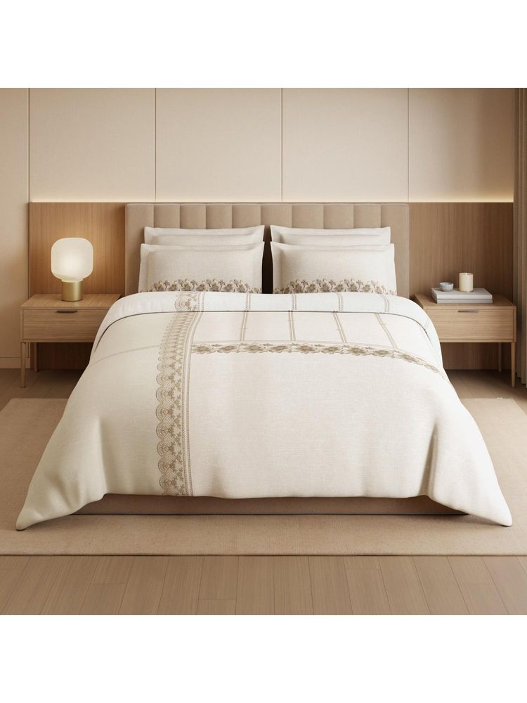SPACES Alive 300 Tc Cotton Floral King Bedsheet with 4 Pillow Covers - Beige-image-20