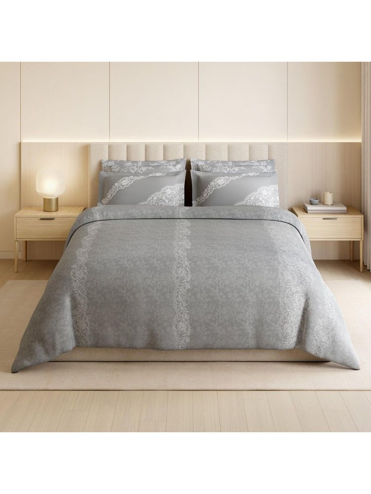 SPACES Alive 300 Tc Cotton Floral King Bedsheet with 4 Pillow Covers - Grey-image-44