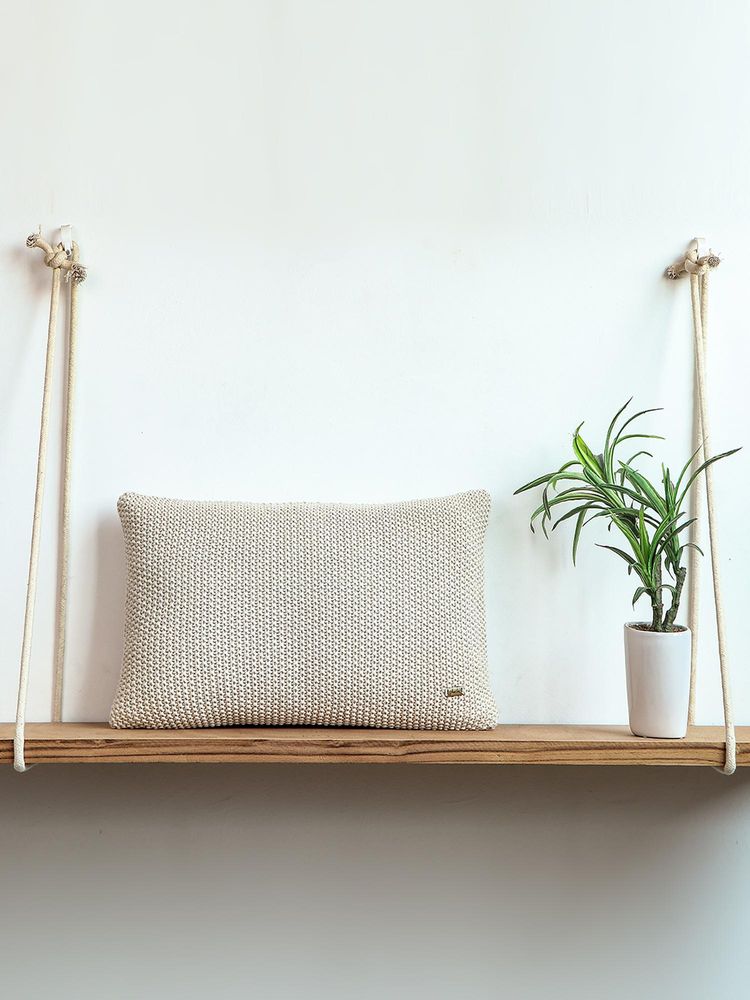 PLUCHI Natural Melange & Pale Whisper Cotton Knitted 12 X 20 Inches Decorative Cushion Cover-image-24