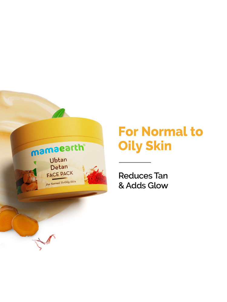 Mamaearth Ubtan Detan Face Pack Reduces Tan, Adds Glow, with Saffron & Turmeric for Radiant Skin